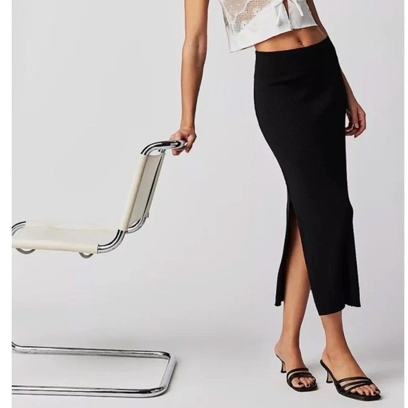 Free People Dresses & Skirts - Free People NWT Golden Hour Black Midi Skirt Minimalist Clean Girl Balletcore XL